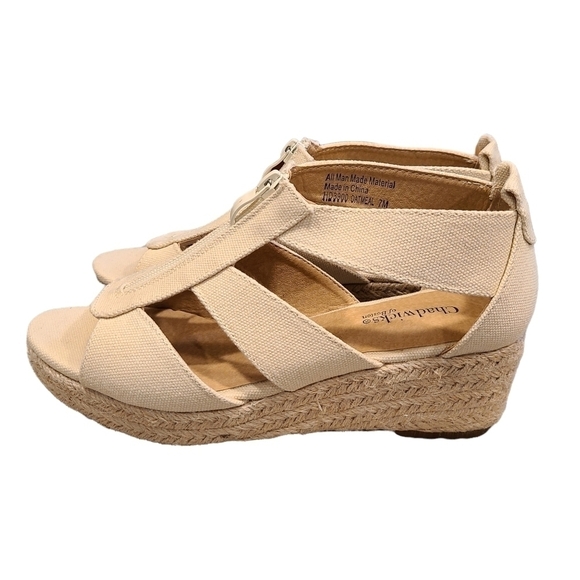 Jute Natural Open-front Sandals with Front Zipper and Wedge Heel, Size 7 - Picture 6 of 16